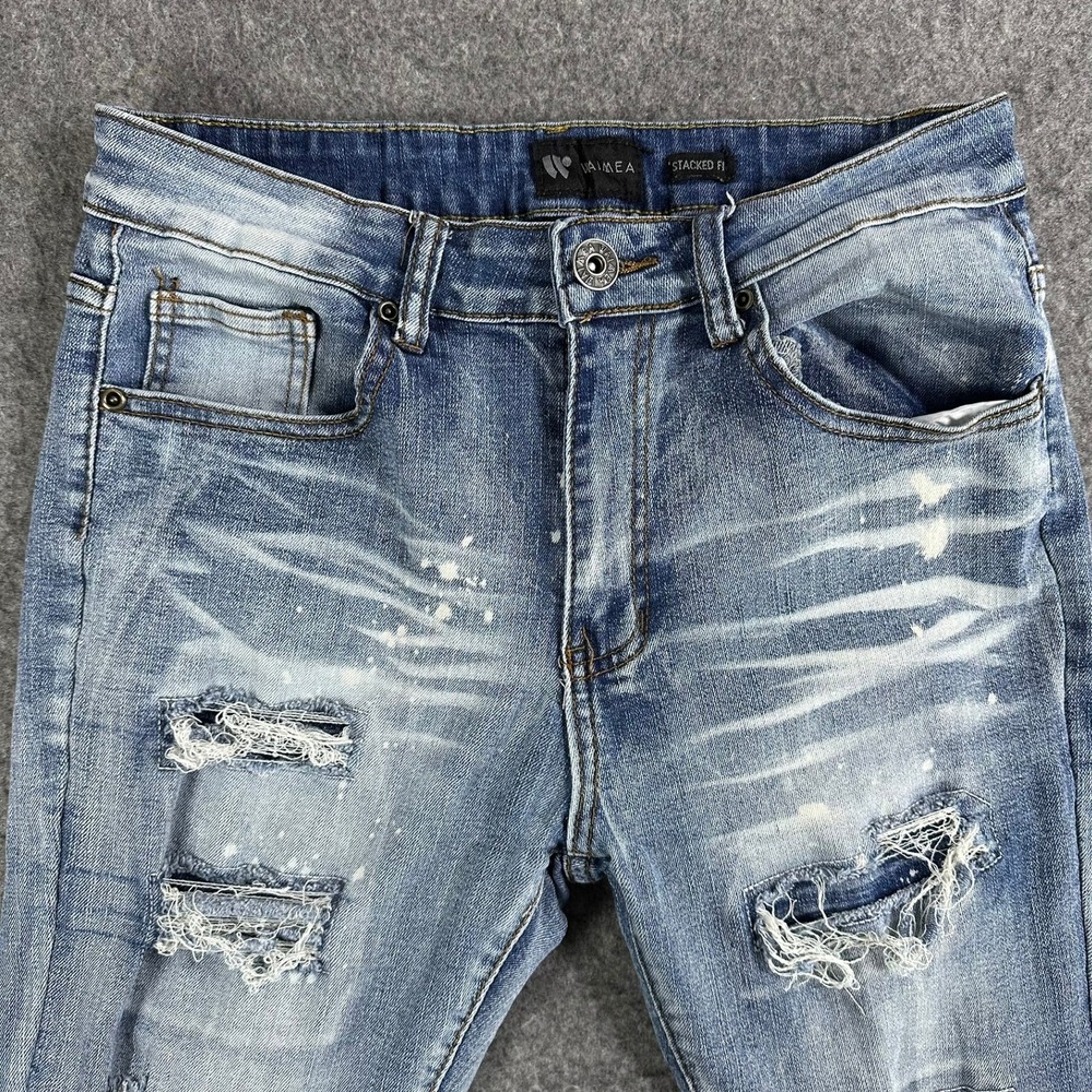 Waimea Mens Size 30 Stacked Fit‎ Ripped Distressed Denim Jeans Light Wash